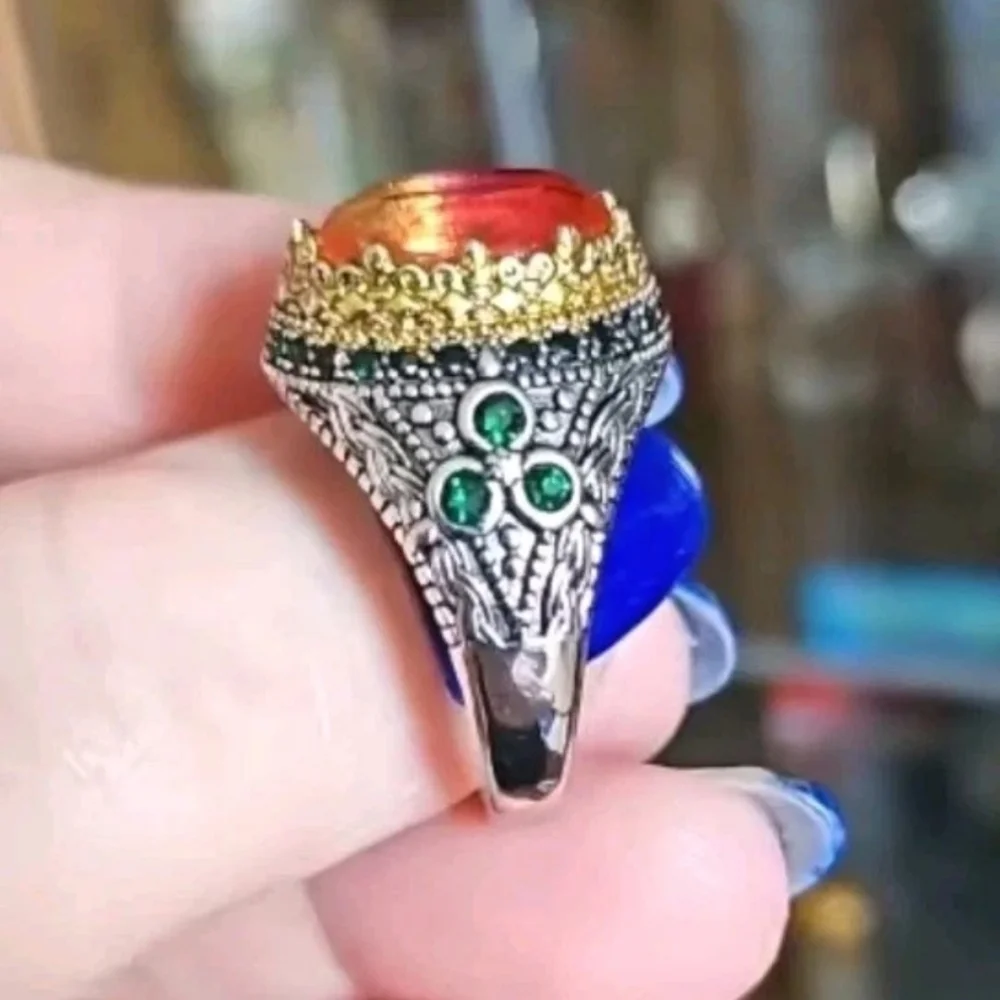 Retro Domineering Mystic Topaz Gemstone Statement Ring For Men Sz 11